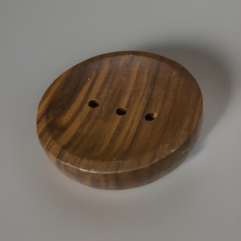 Wooden Soap Dish Draining Rack Non-Slip Bathroom 3.75" Diameter